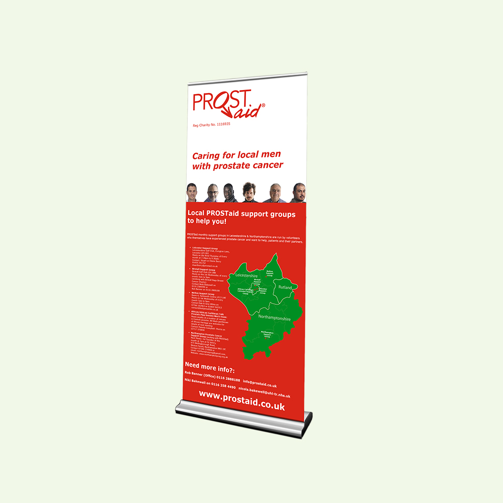 PROSTaid roll up banner designed and printed by Hyphen