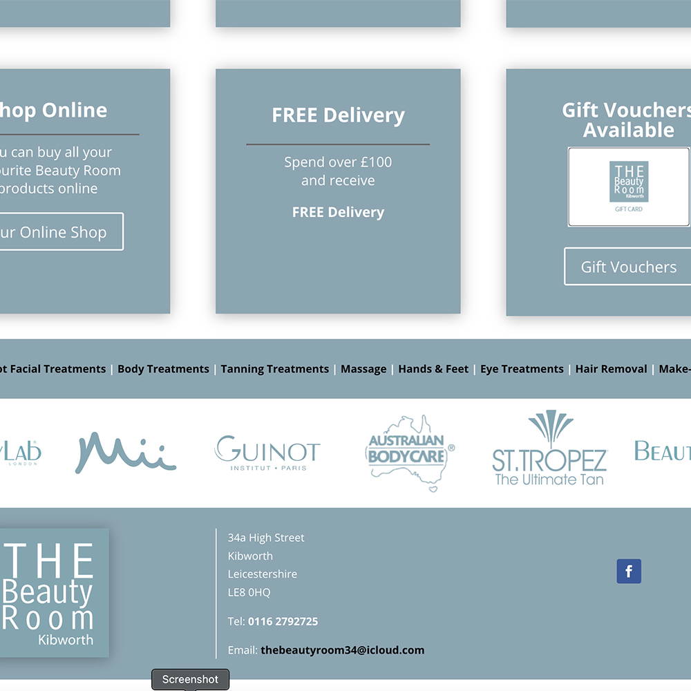 Divi website carousel on the Beauty room website closer up