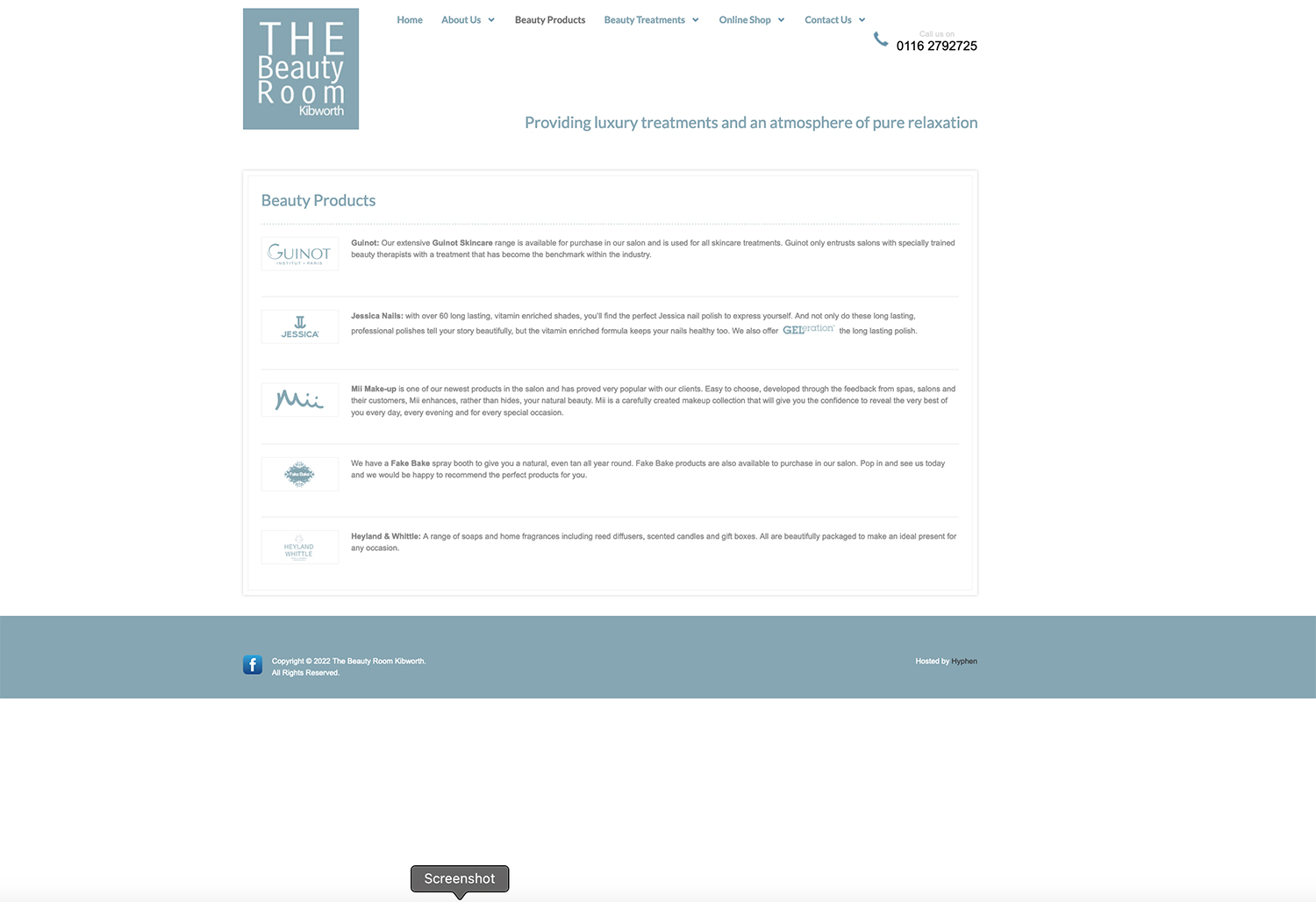 The Beauty Room New website product page, designed, built and hosted by Hyphen